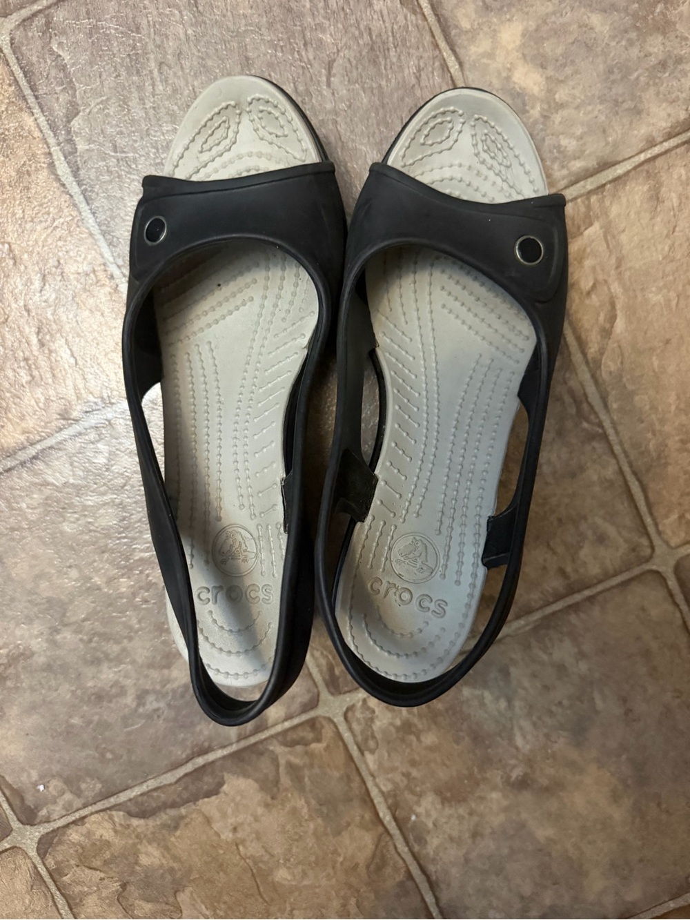 Crocs Havana Slingback Wedge Heels Peep Toe Sandals Black Women's Size 8 Boho